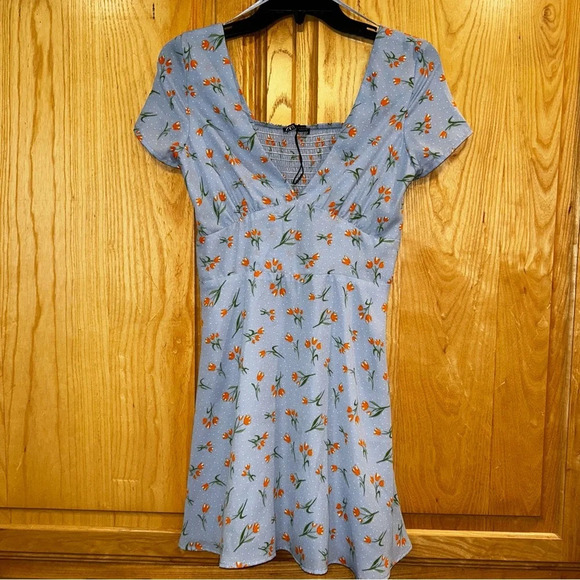 Zara Blue Floral Dress - Picture 2 of 11